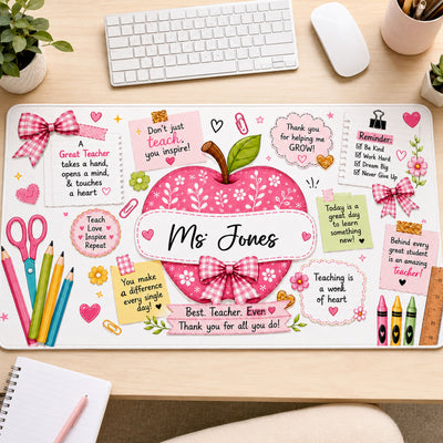 Teacher Life Pink Design - Personalized Desk Mat