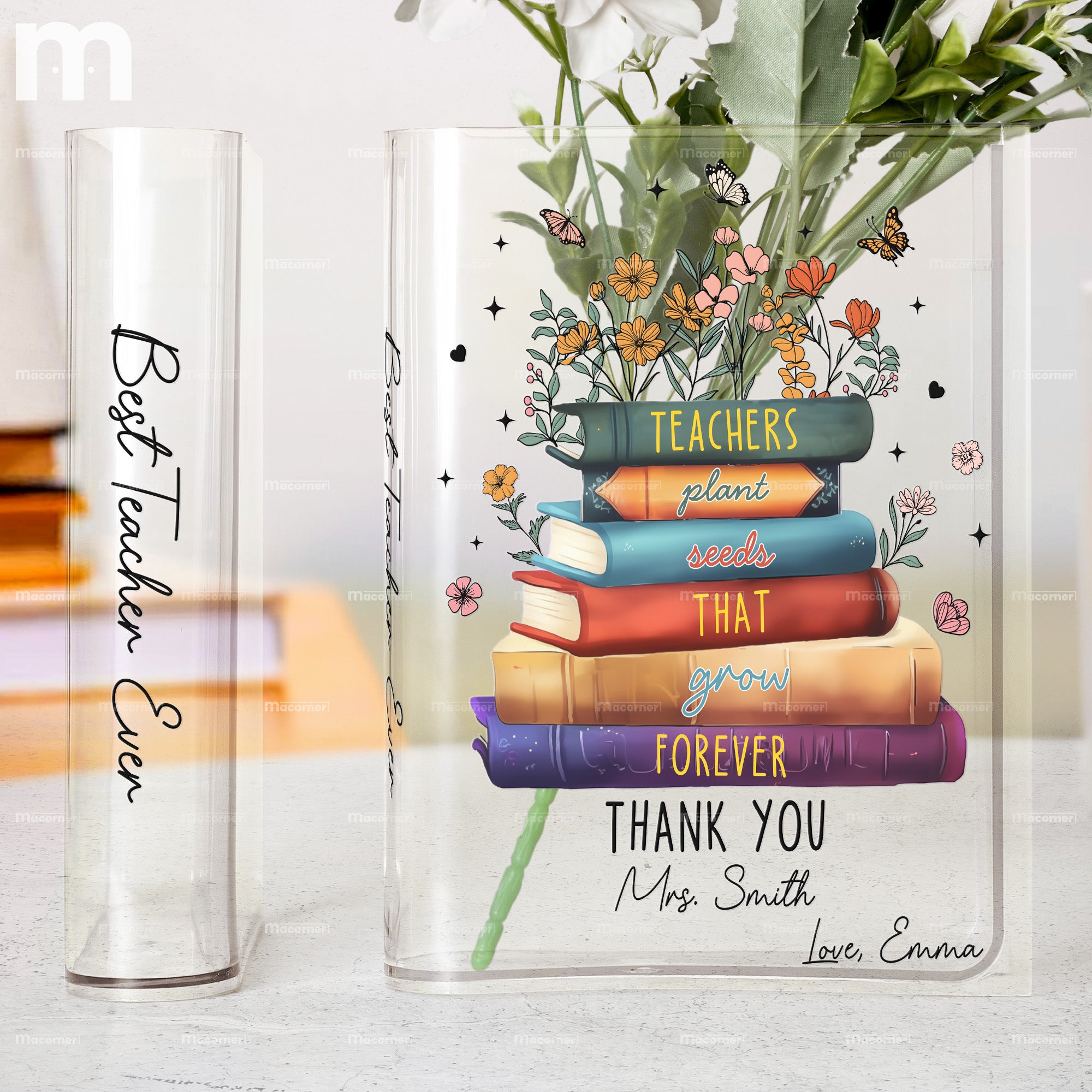 Teachers Plant Seeds That Grow Forever - Personalized Acrylic Book Vas ...