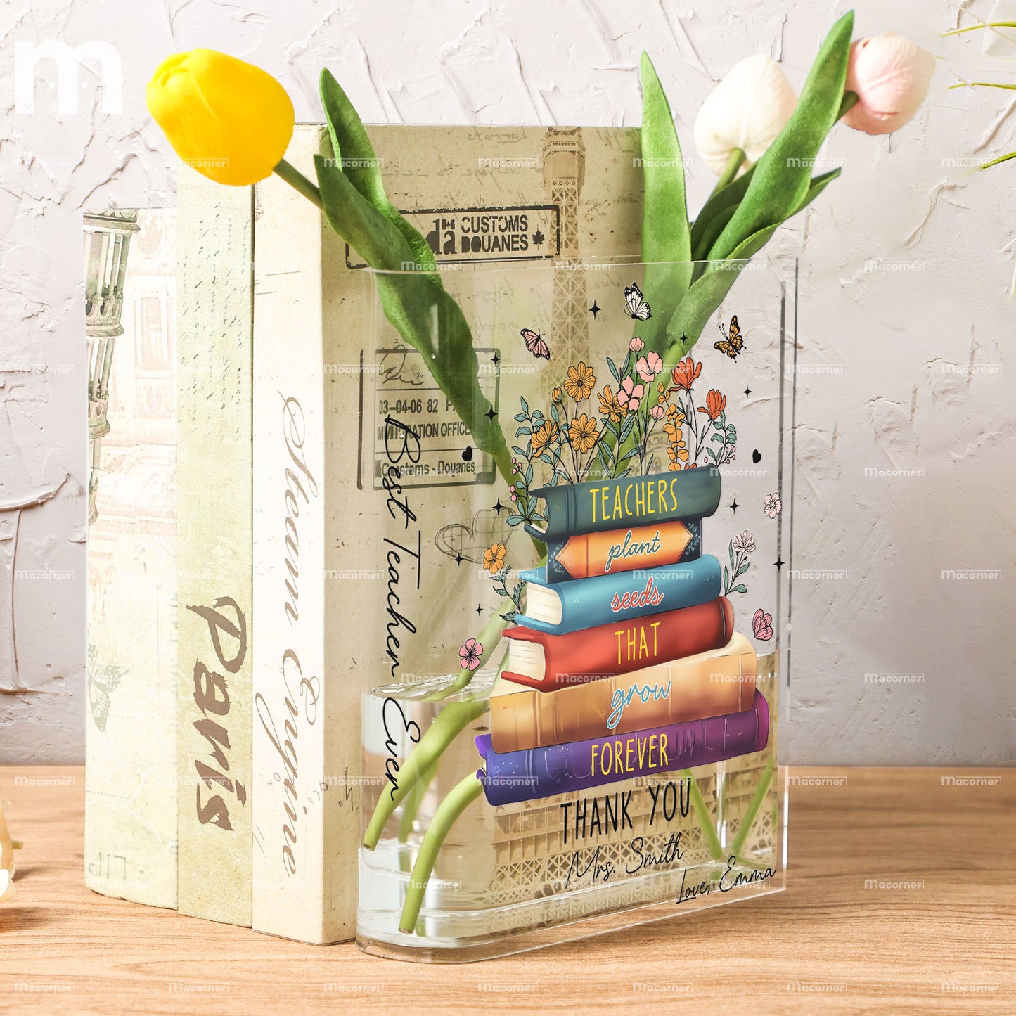 Teachers Plant Seeds That Grow Forever - Personalized Acrylic Book Vase