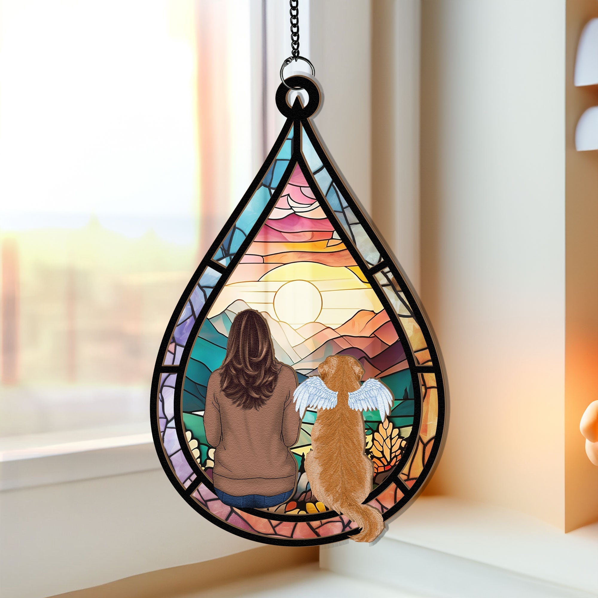 Teardrop Pet Memorial Gift - Personalized Window Hanging Suncatcher Ornament