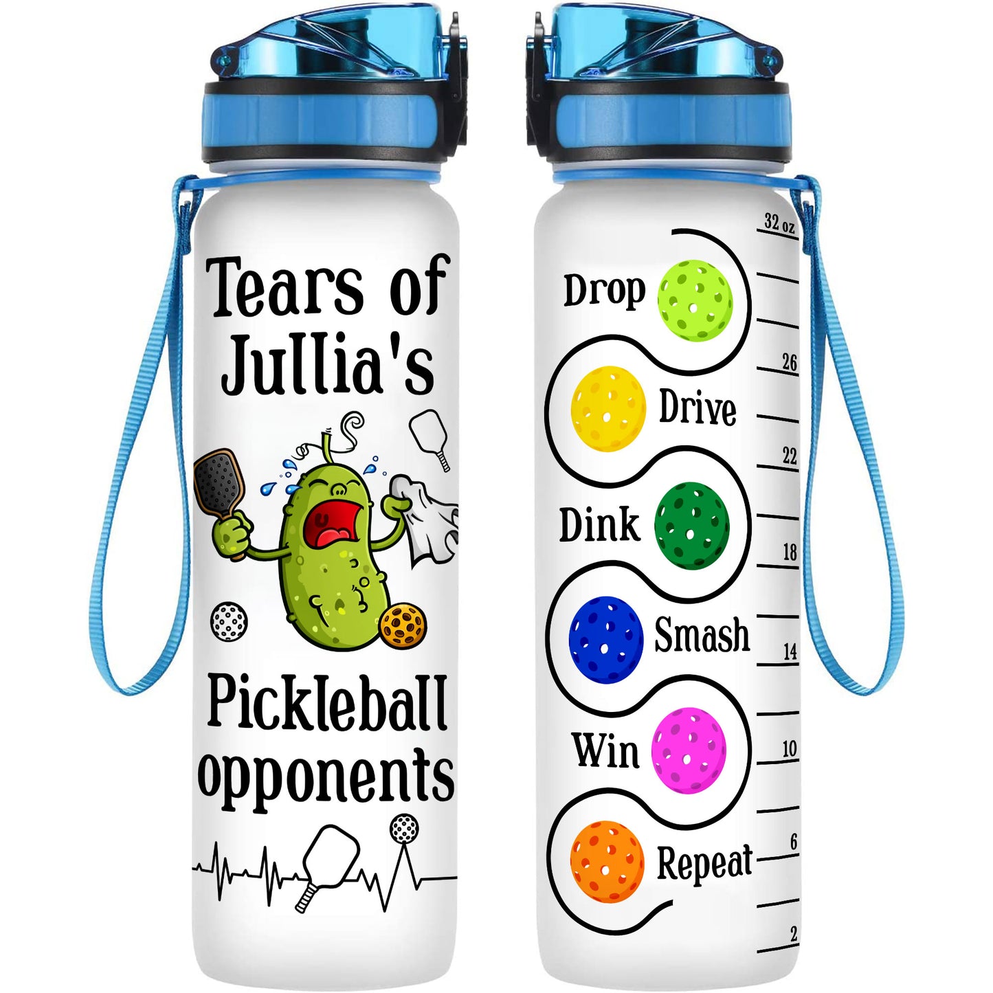 Tears Of Pickleball Opponents - Personalized Water Bottle With Time Marker