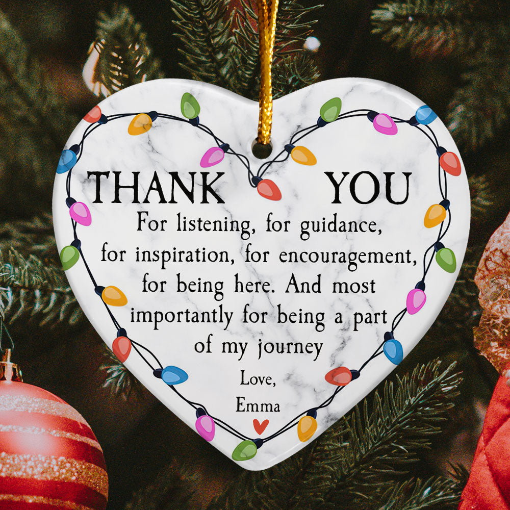 Thank You For Being A Part Of My Journey - Personalized Heart Shaped Ceramic Ornament