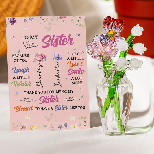 Thank You For Being My Sister Birth Flowers - Glass Flowers Bouquet With Custom Card