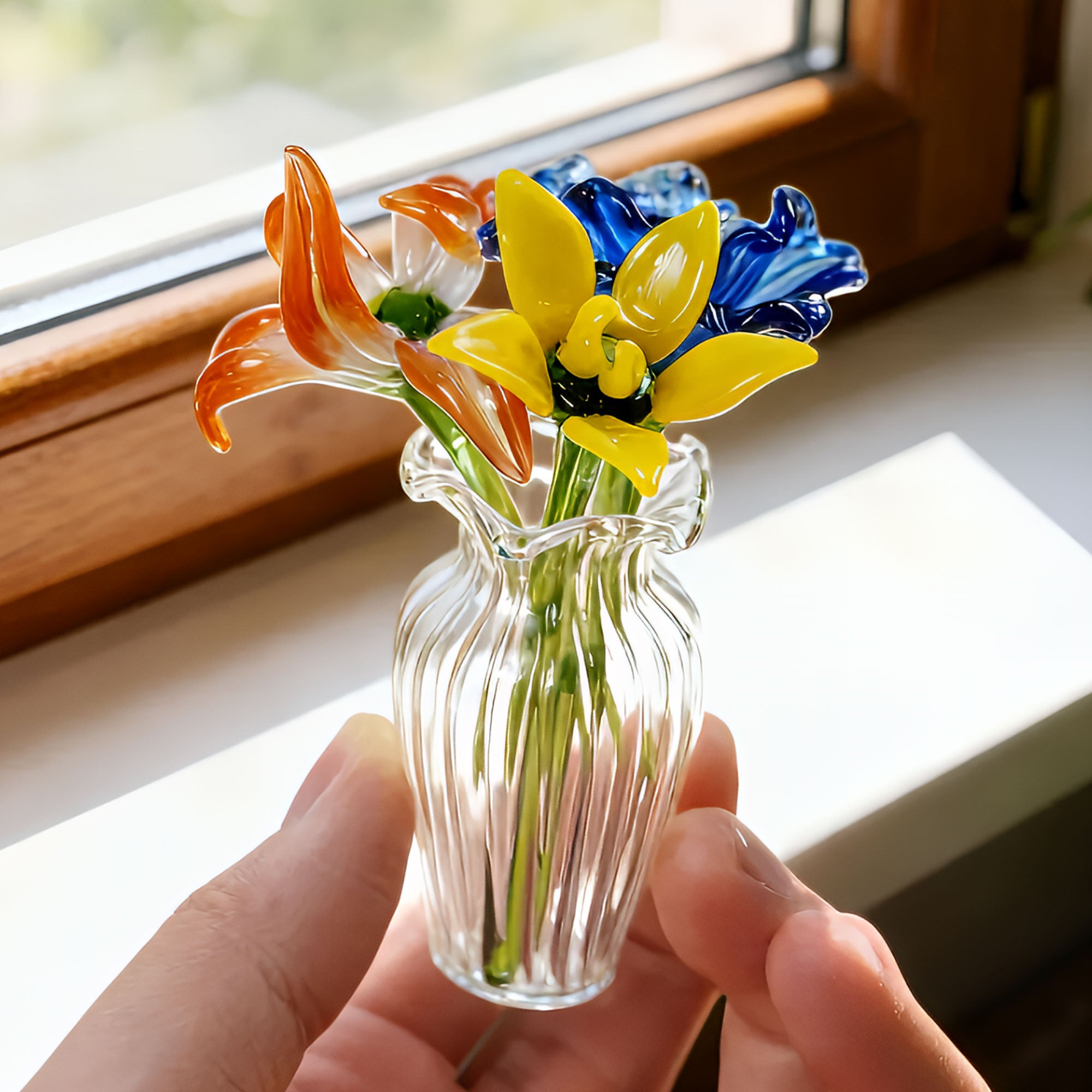 Thank You For Being My Sister Birth Flowers - Glass Flowers Bouquet With Custom Card