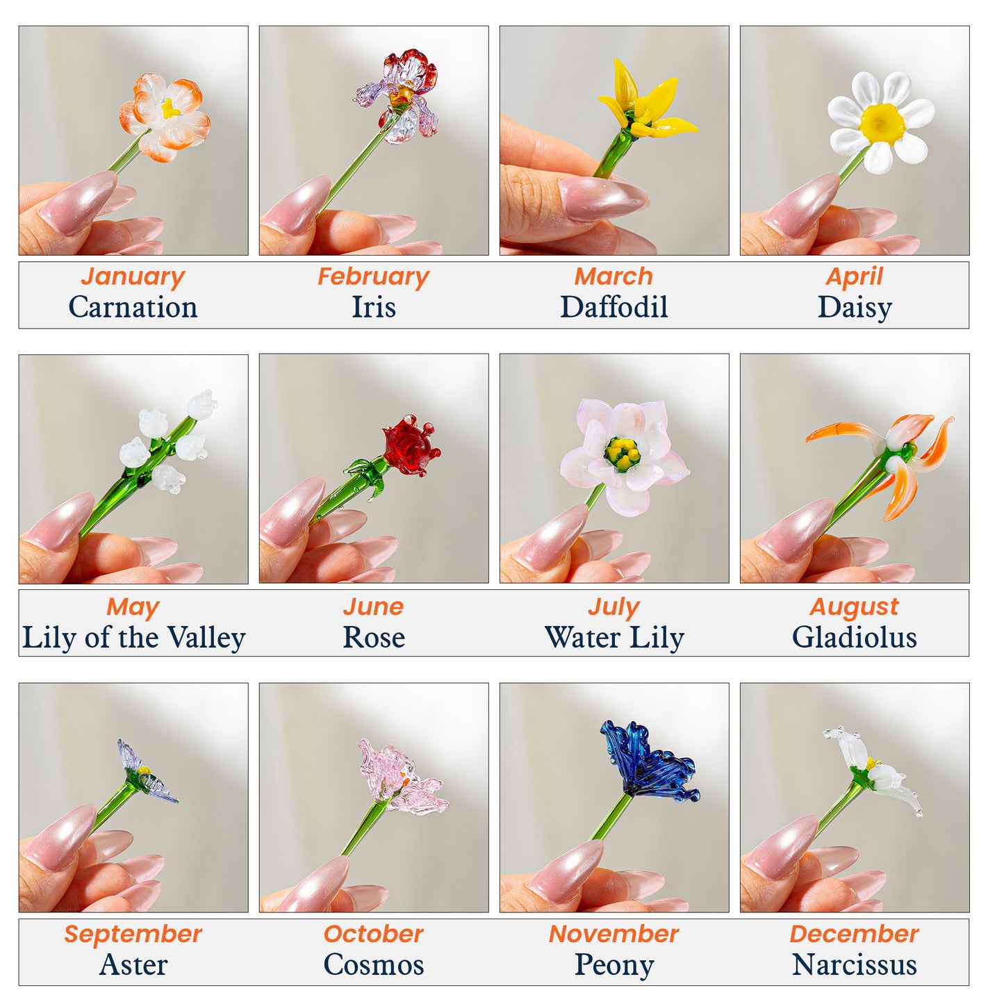 Thank You For Being My Sister Birth Flowers - Glass Flowers Bouquet With Custom Card