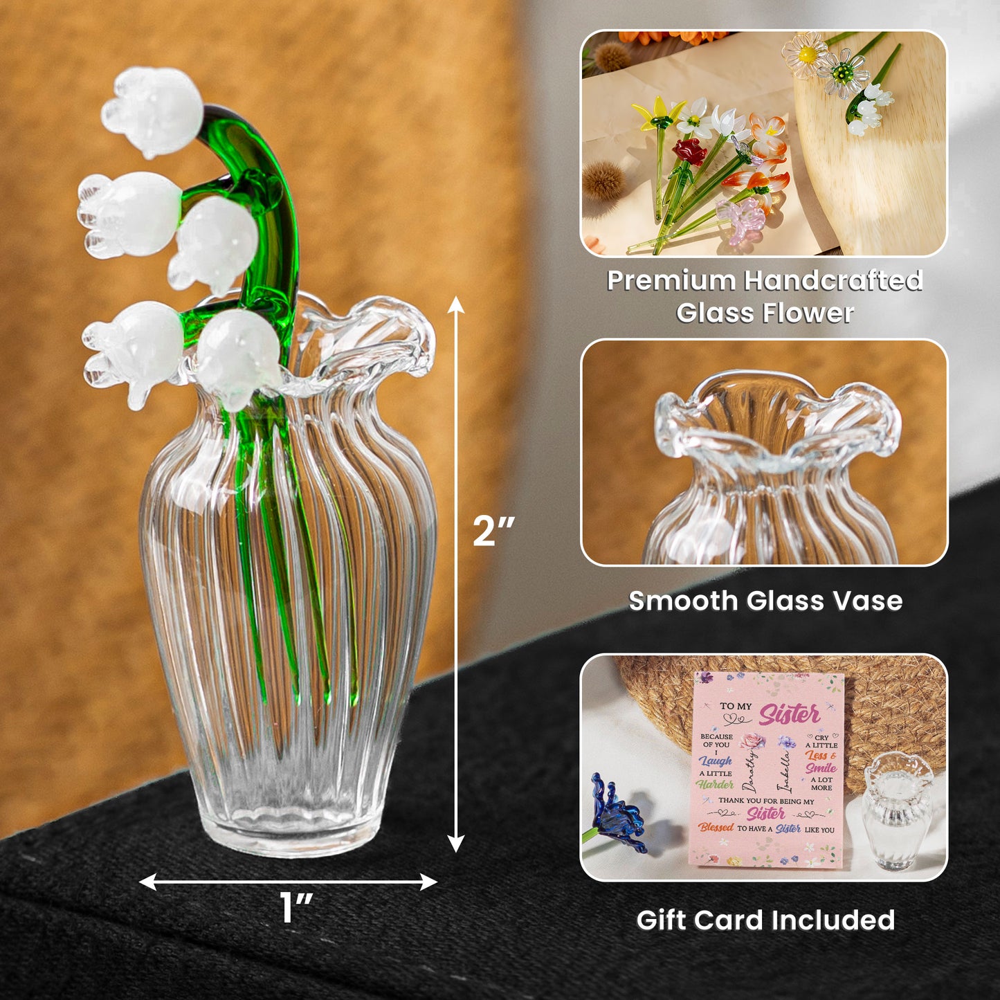 Thank You For Being My Sister Birth Flowers - Glass Flowers Bouquet With Custom Card