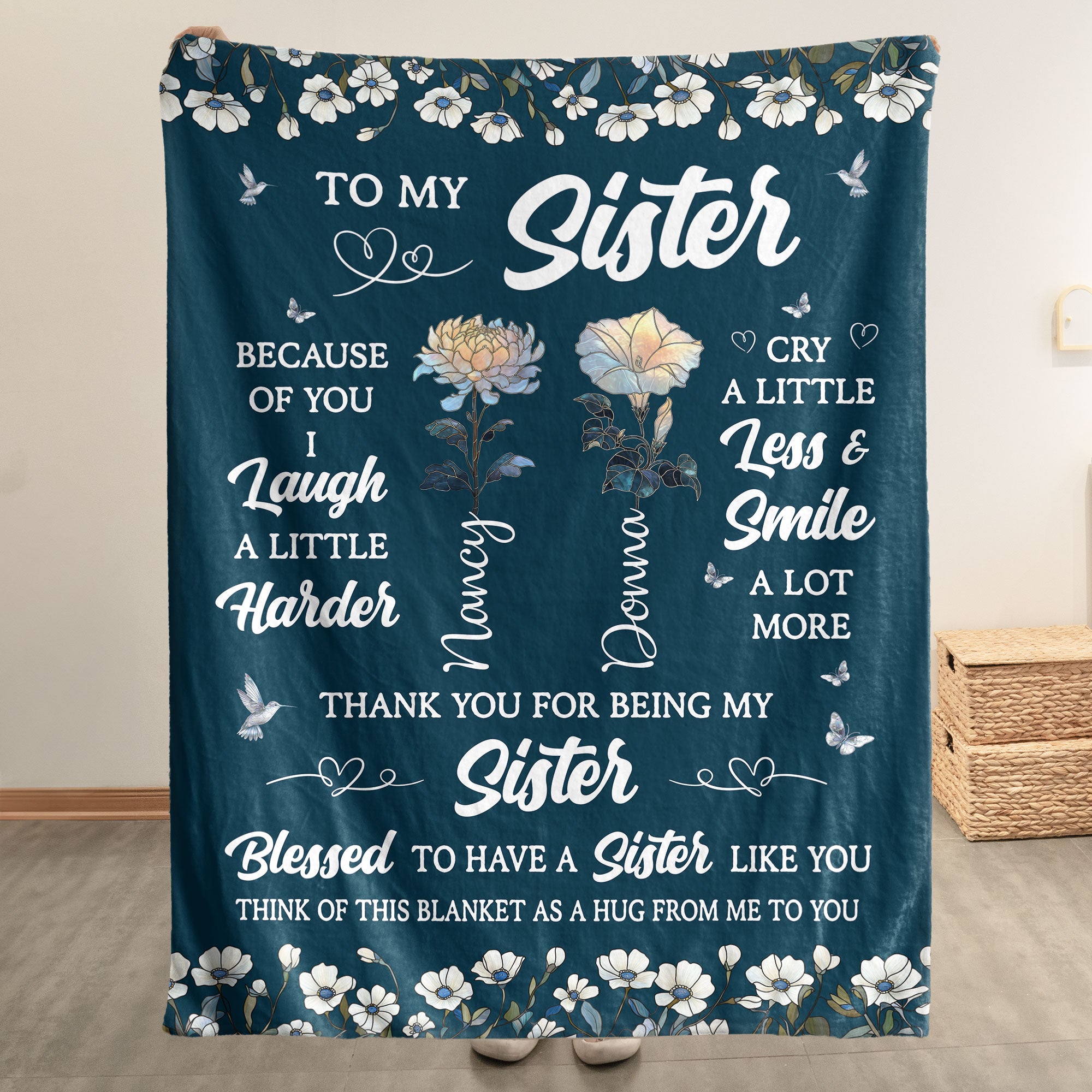 Thank You For Being My Sister Friend Flower Birthday Gift - Personalized Blanket