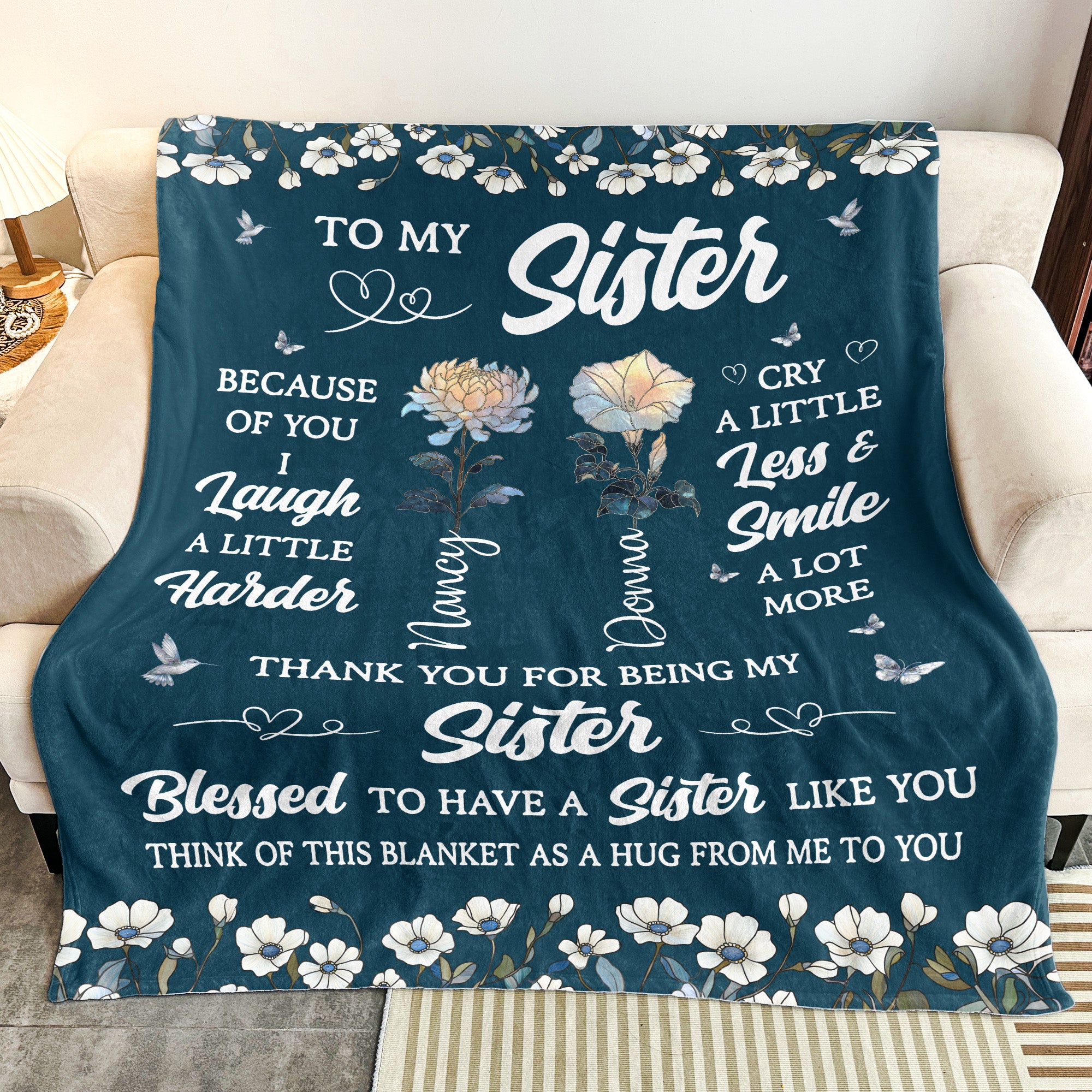 Thank You For Being My Sister Friend Flower Birthday Gift - Personalized Blanket