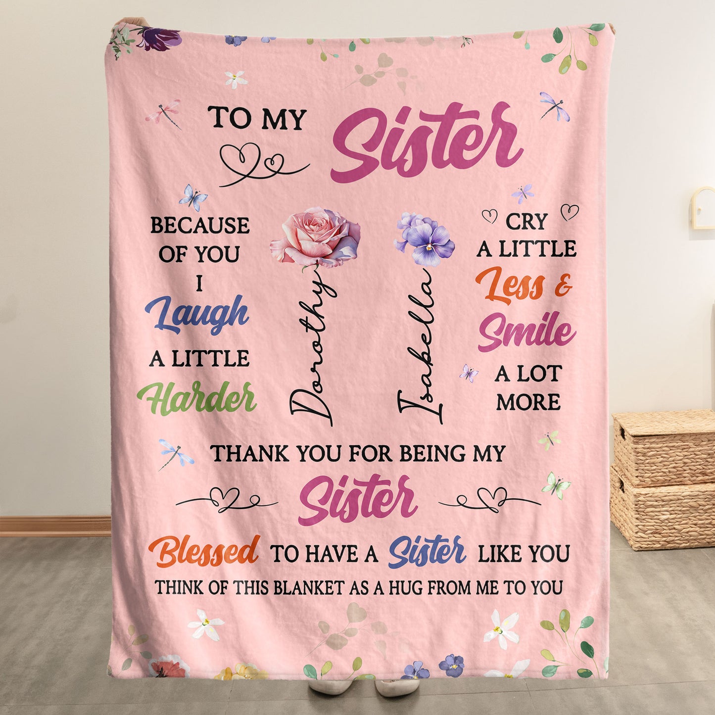 Thank You For Being My Sister, Friend, For Her, Birth Flower - Personalized Blanket