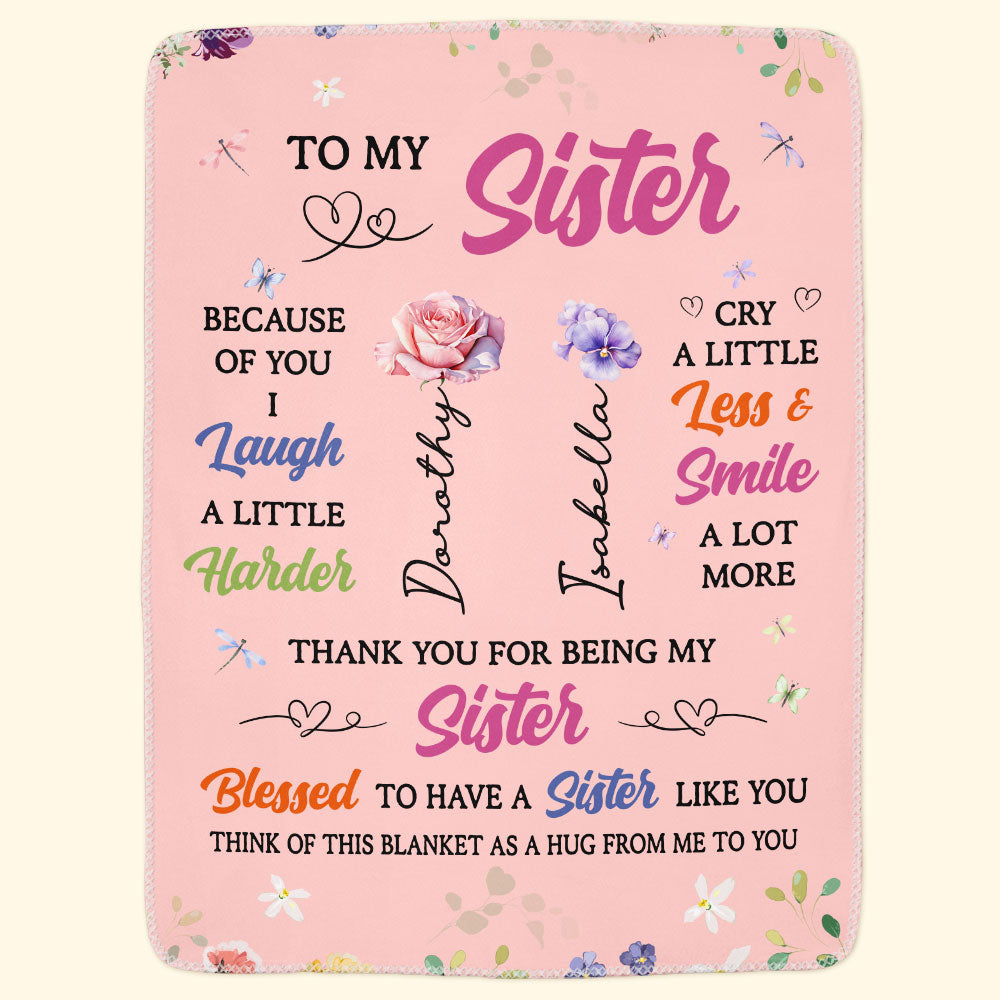 Thank You For Being My Sister, Friend, For Her, Birth Flower - Personalized Blanket