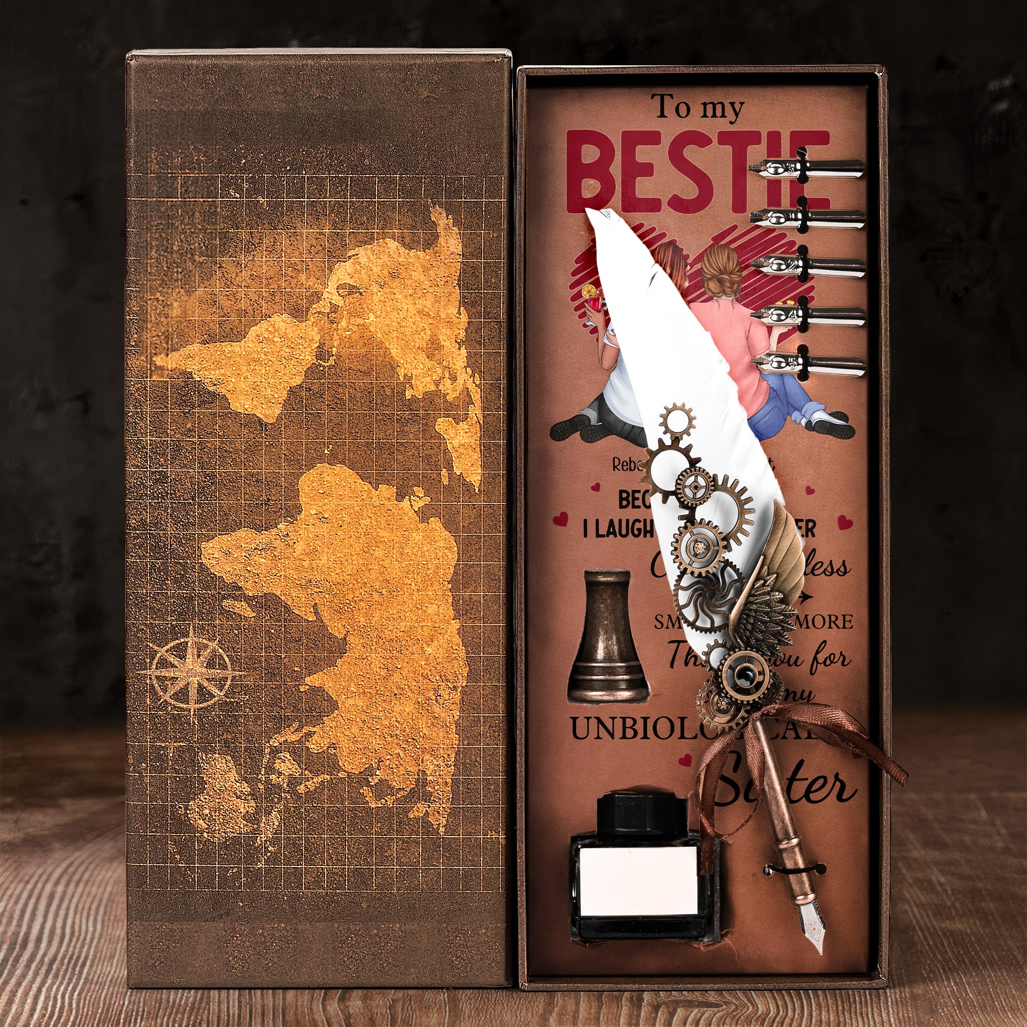 Thank You For Being My Unbiological Sister - Feather Pen Set With Custom Card