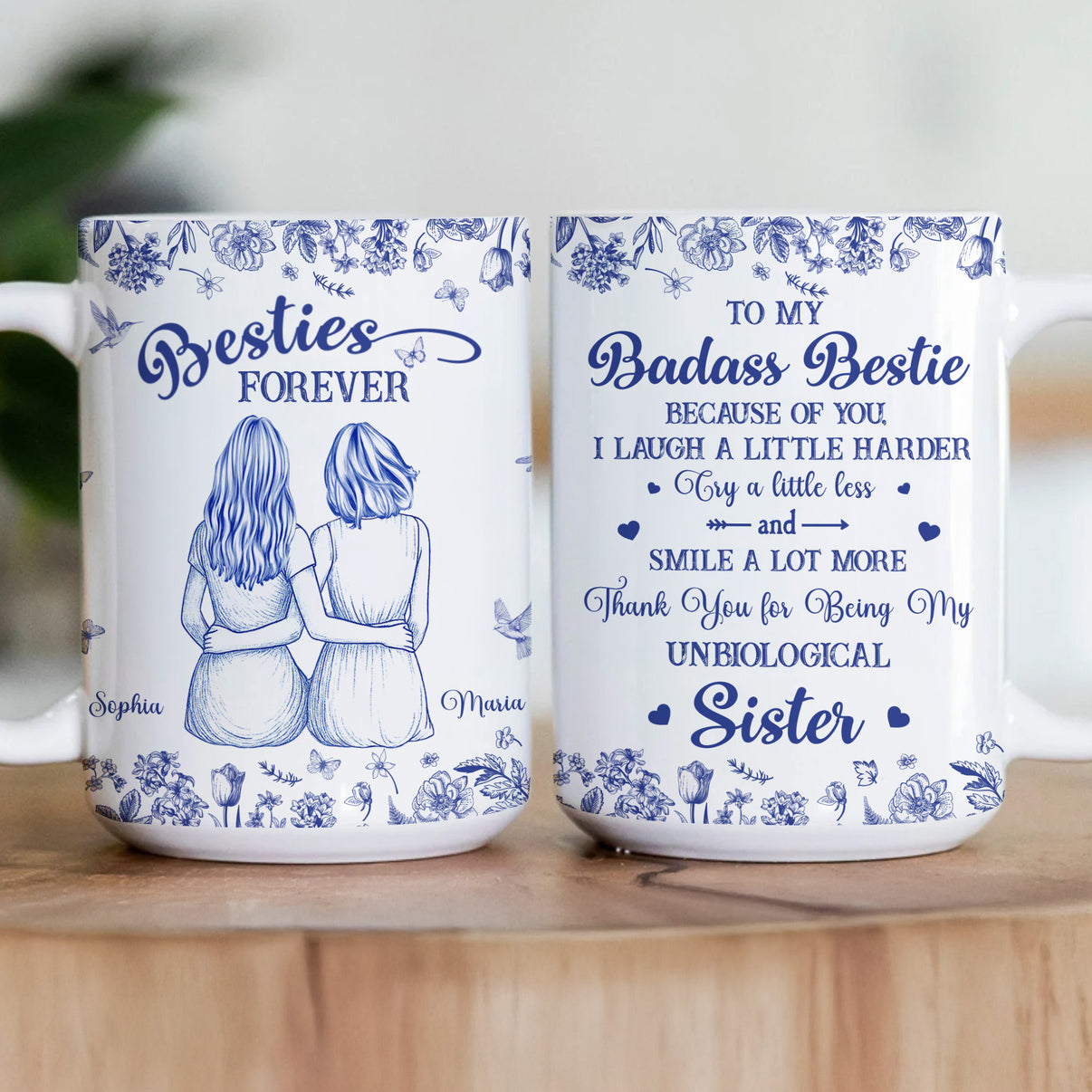 Thank You For Being My Unbiological Sister - Bestie Personalized Custom 14oz Stainless Steel Tumbler With Handle - Gift For Best Friends, BFF, Sisters