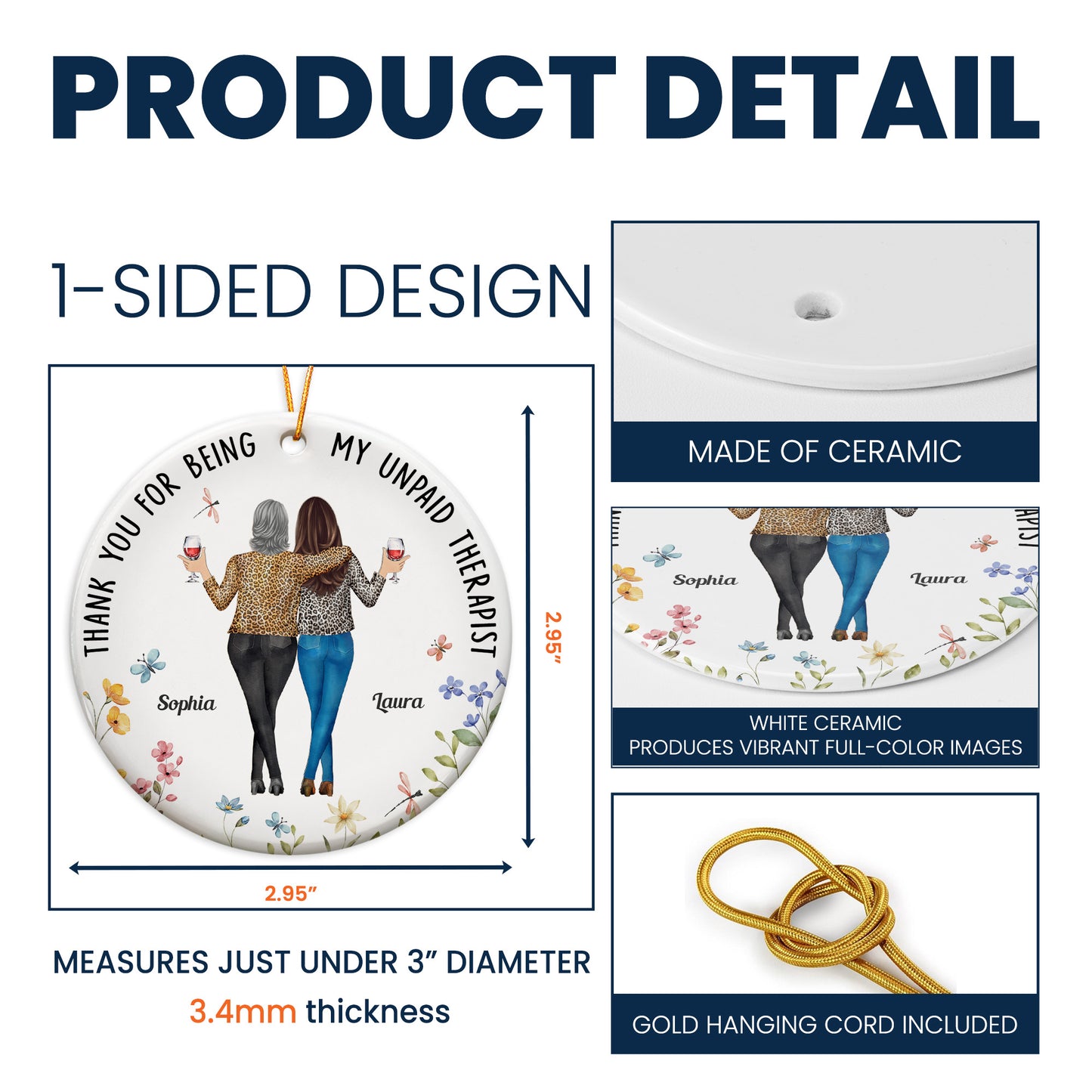 Thank You For Being My Unpaid Therapist Friend Ornament - Personalized Ceramic Ornament