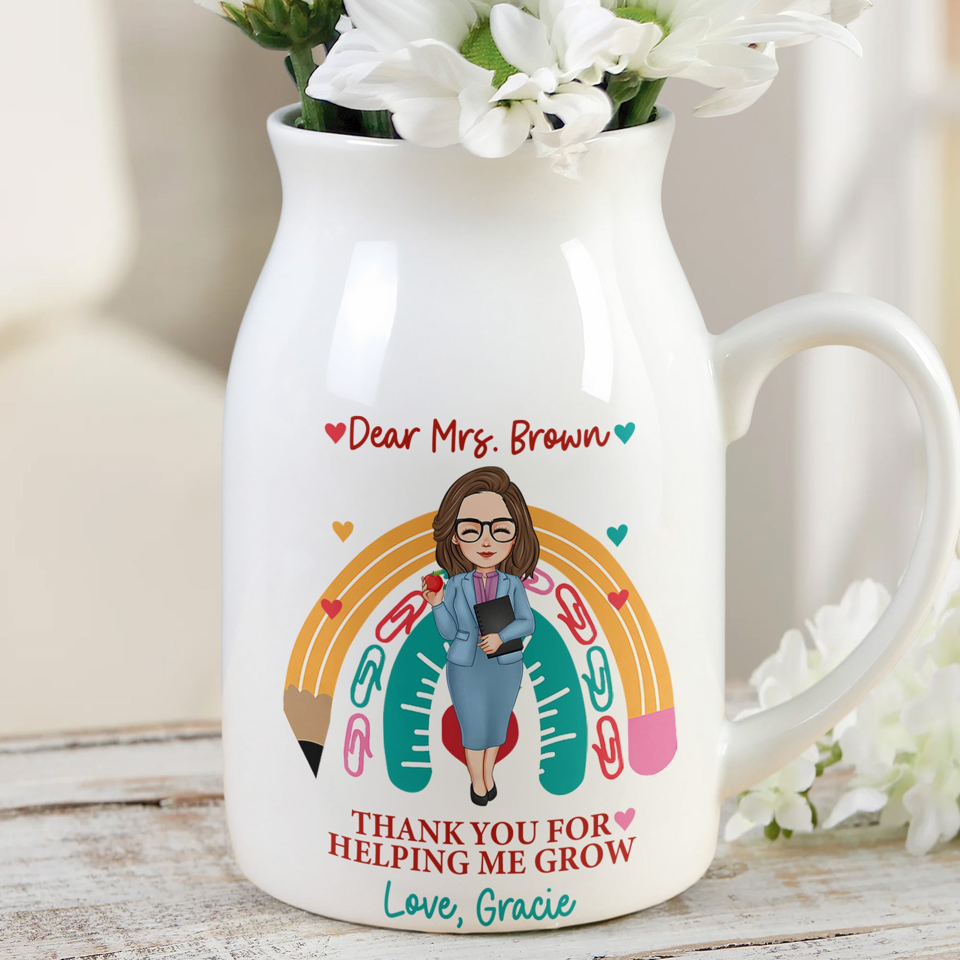Thank You For Helping Me Grow - Personalized Ceramic Flower Vase