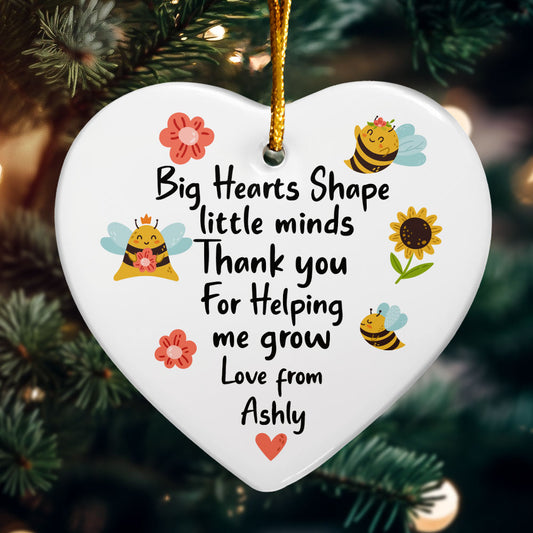 Thank You For Helping Me Grow - Personalized Heart Shaped Ceramic Ornament