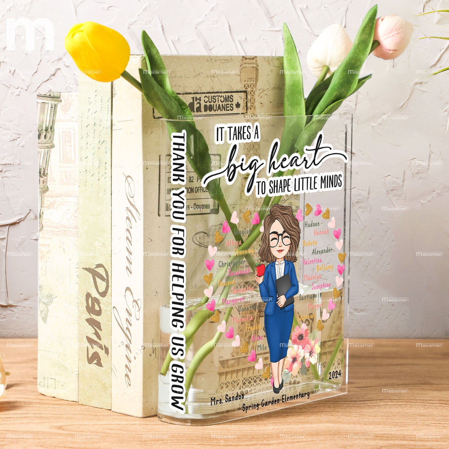 Thank You For Helping Us Grow - Personalized Acrylic Book Vase