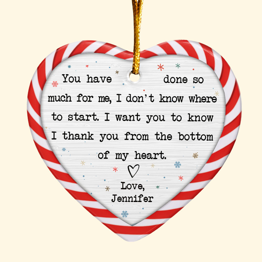 Thank You From The Bottom Of My Heart - Personalized Heart Shaped Ceramic Ornament