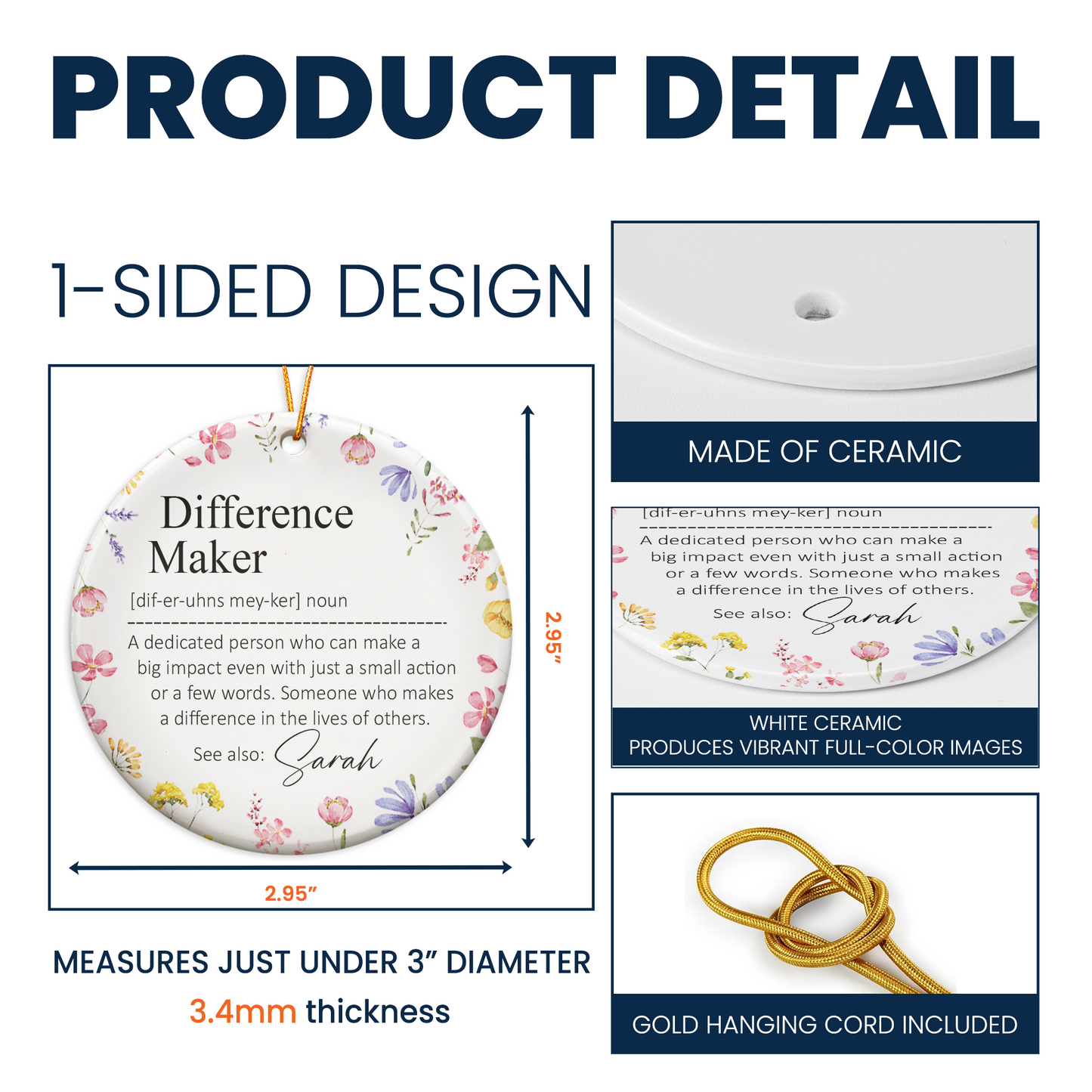 Thank You Gifts - Difference Maker - Mentor Appreciation For Coworkers, Family, Leader, Boss - Personalized Ceramic Ornament