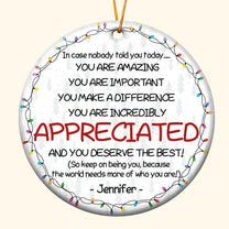 Thank You Gifts For Boss, Coworkers, Friends - You Are Amazing - Personalized Ceramic Ornament