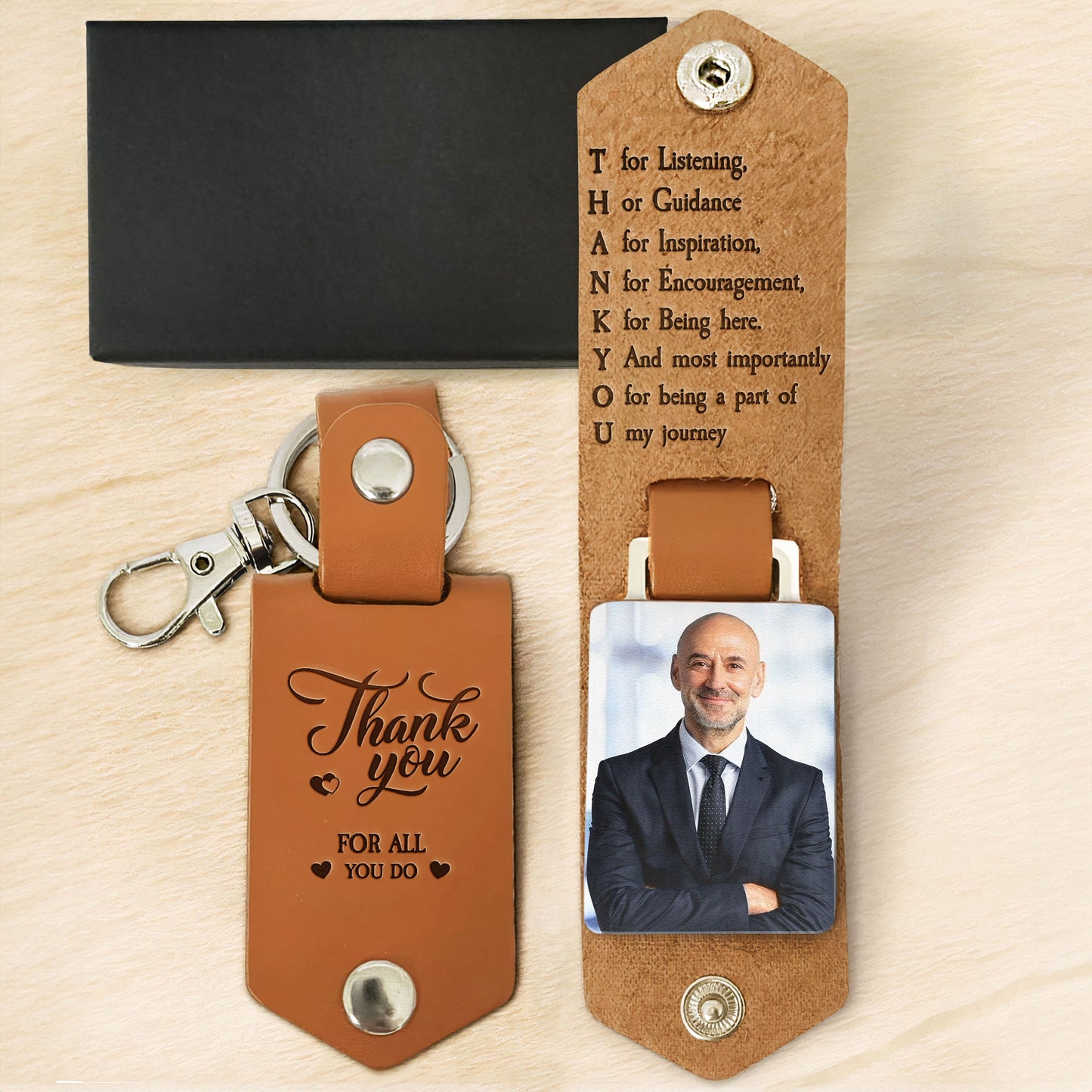 Thank You Gifts For Coworker Colleague Leaving - Personalized Leather Photo Keychain