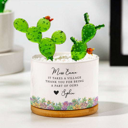 Thank You Gifts For Coworkers, Boss, Mentor, Leaving Gifts - Personalized Plant Pot With Glass Succulents