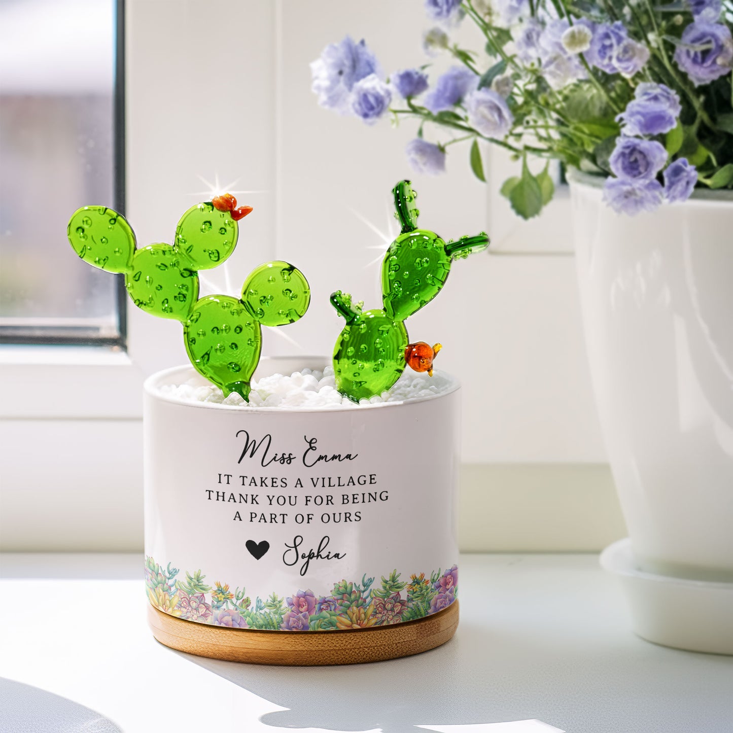 Thank You Gifts For Coworkers, Boss, Mentor, Leaving Gifts - Personalized Plant Pot With Glass Succulents