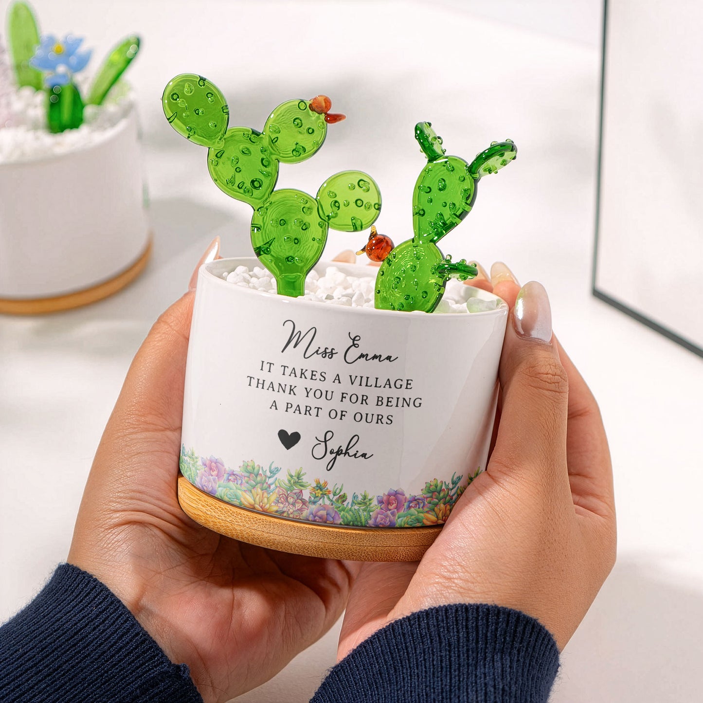 Thank You Gifts For Coworkers, Boss, Mentor, Leaving Gifts - Personalized Plant Pot With Glass Succulents