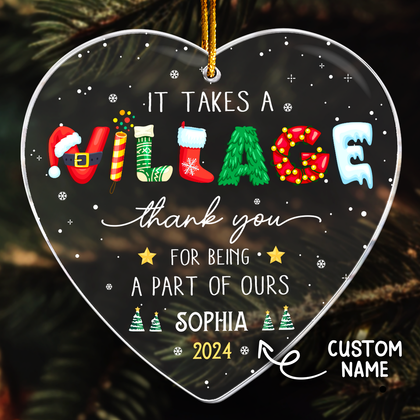 Thank You Gifts - It Takes A Village - Gifts For Friends, Coworkers, Family - Personalized Acrylic Ornament