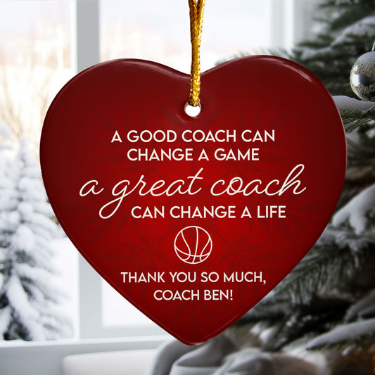 Thank You, Basketball Coach - Personalized Heart Shaped Ceramic Ornament