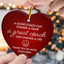 Thank You, Basketball Coach - Personalized Heart Shaped Ceramic Ornament