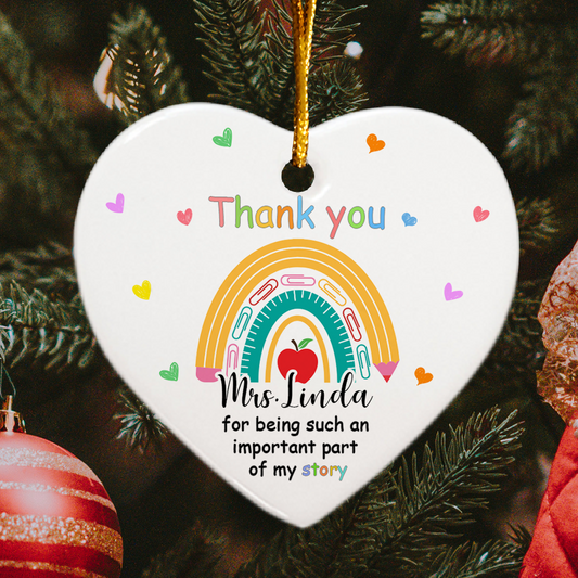 Thank You Teacher - Personalized Heart Shaped Ceramic Ornament