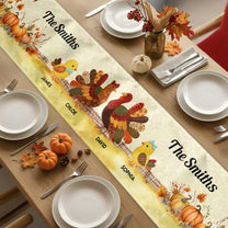 Thankful Goose Turkey Autumn Leaves Cozy Fall Decor - Personalized Table Runner