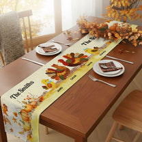 Thankful Goose Turkey Autumn Leaves Cozy Fall Decor - Personalized Table Runner