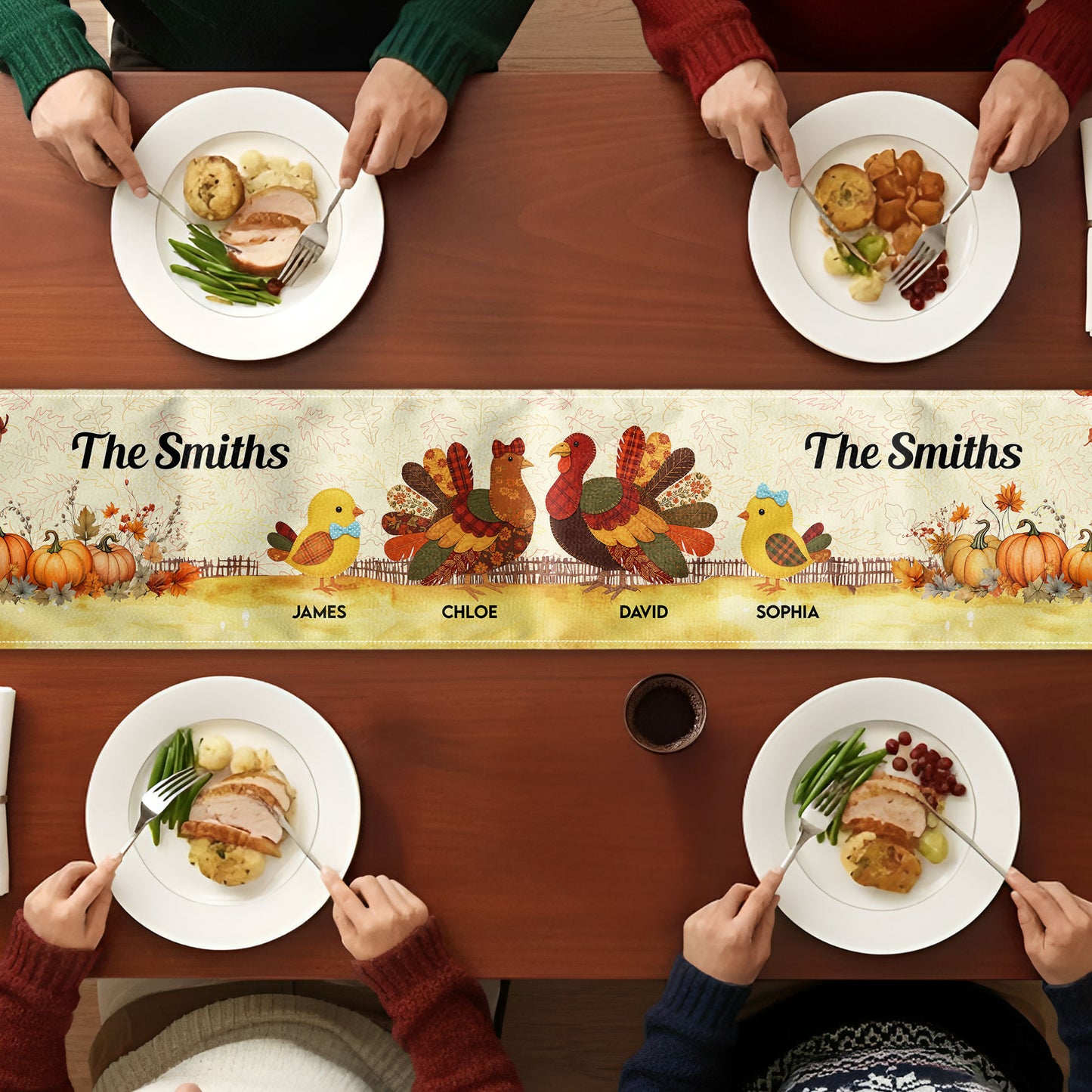 Thankful Goose Turkey Autumn Leaves Cozy Fall Decor - Personalized Table Runner