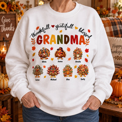 Thankful, Grateful, Blessed Grandma- Thanksgiving Gift For Grandma, Gigi, Nana - Personalized Shirt