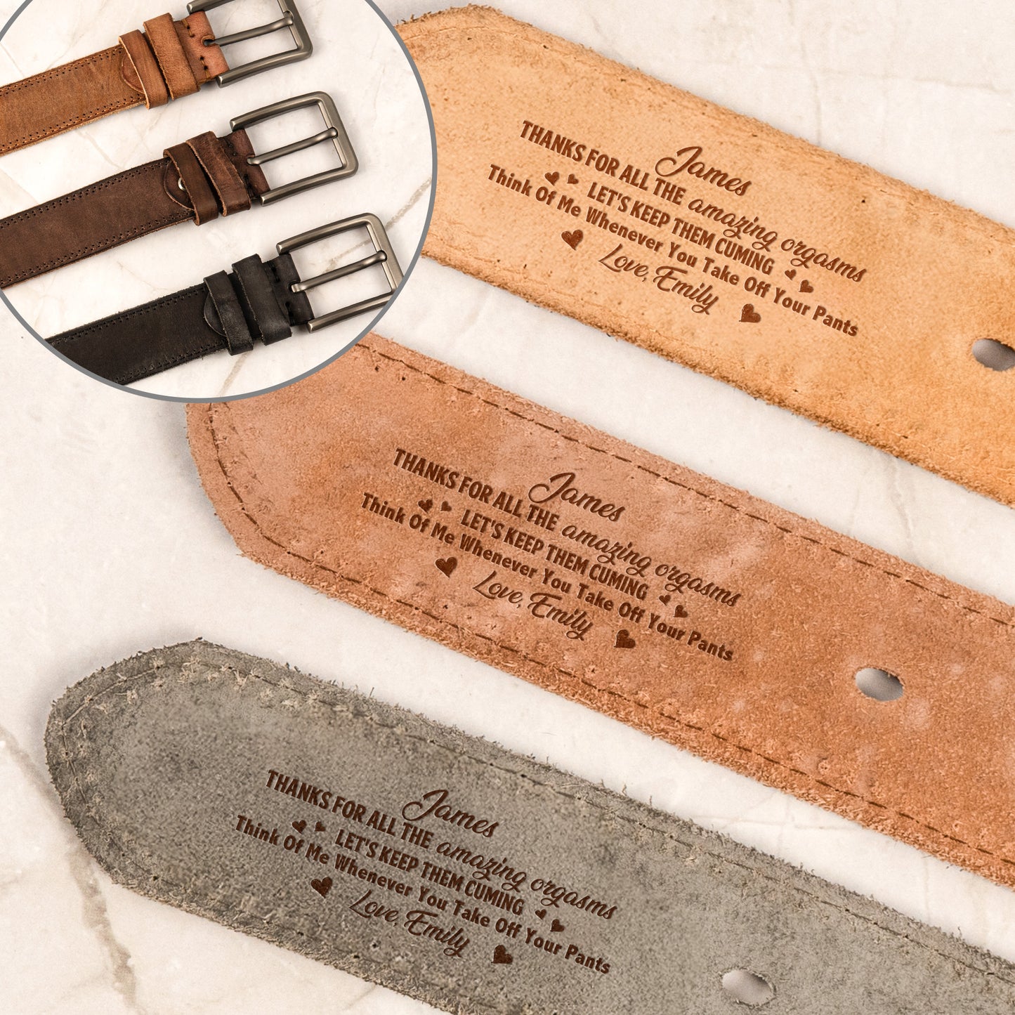 Thanks For All The Amazing Orgasms - Personalized Cowhide Belt