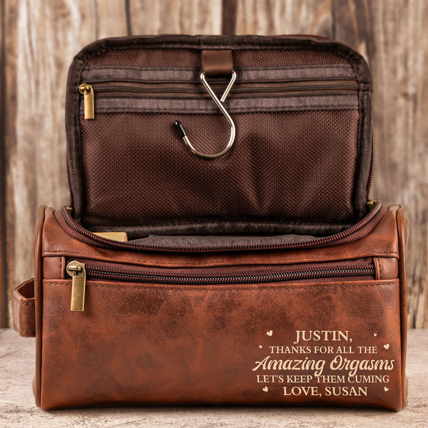 Thanks For All The Amazing Orgasms - Personalized Leather Toiletry Bag