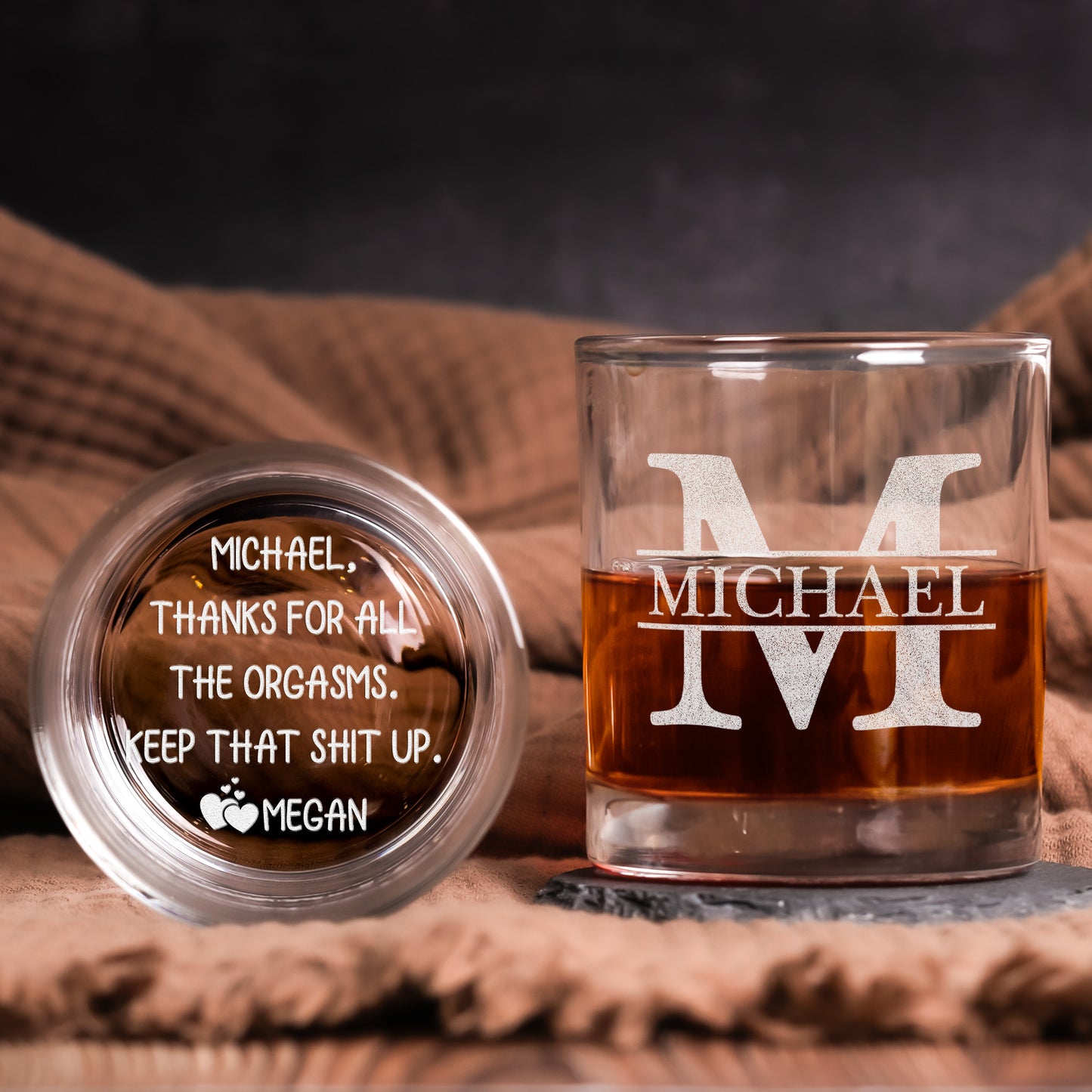 Thanks For All The Orgasms Custom Name Gift For Husband, Boyfriend - Personalized Whiskey Glass