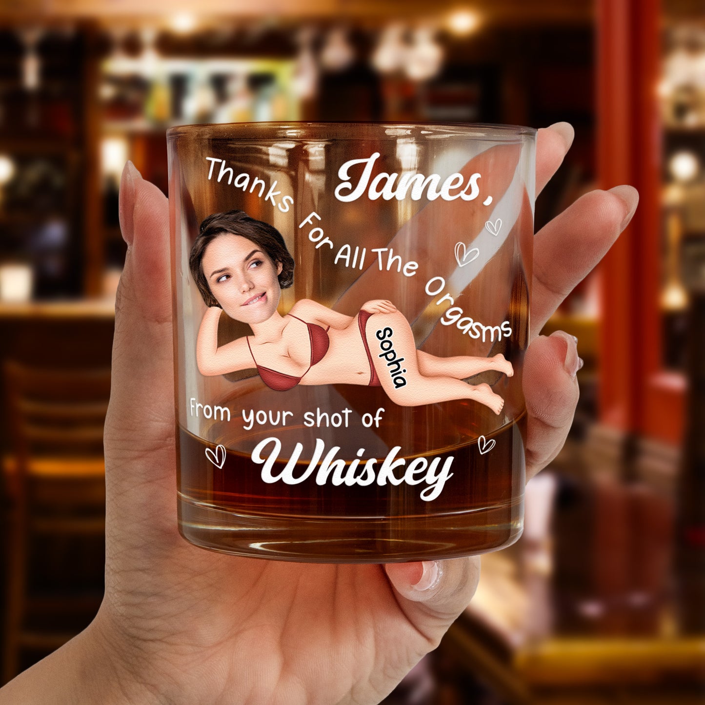 Thanks For All The Orgasms From Your Shot Of Whiskey - Personalized Photo Whiskey Glass