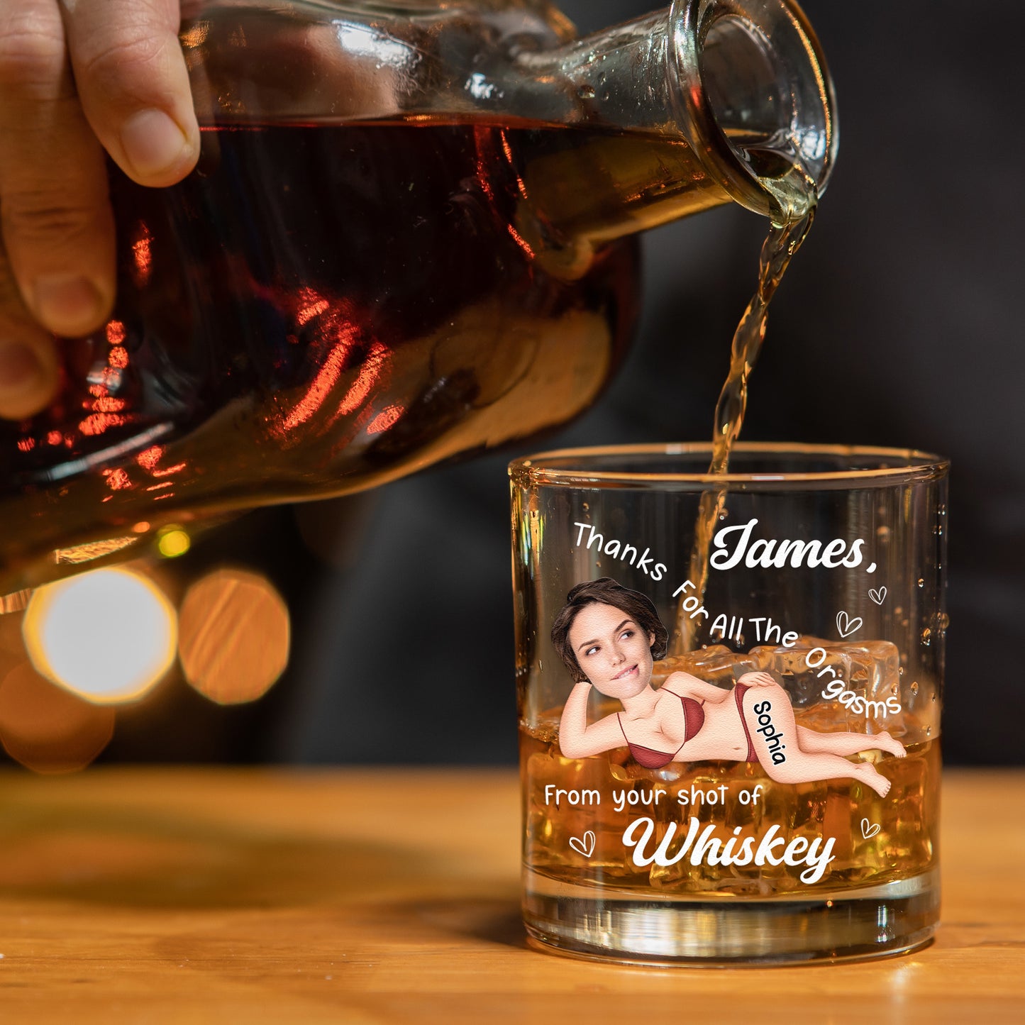 Thanks For All The Orgasms From Your Shot Of Whiskey - Personalized Photo Whiskey Glass