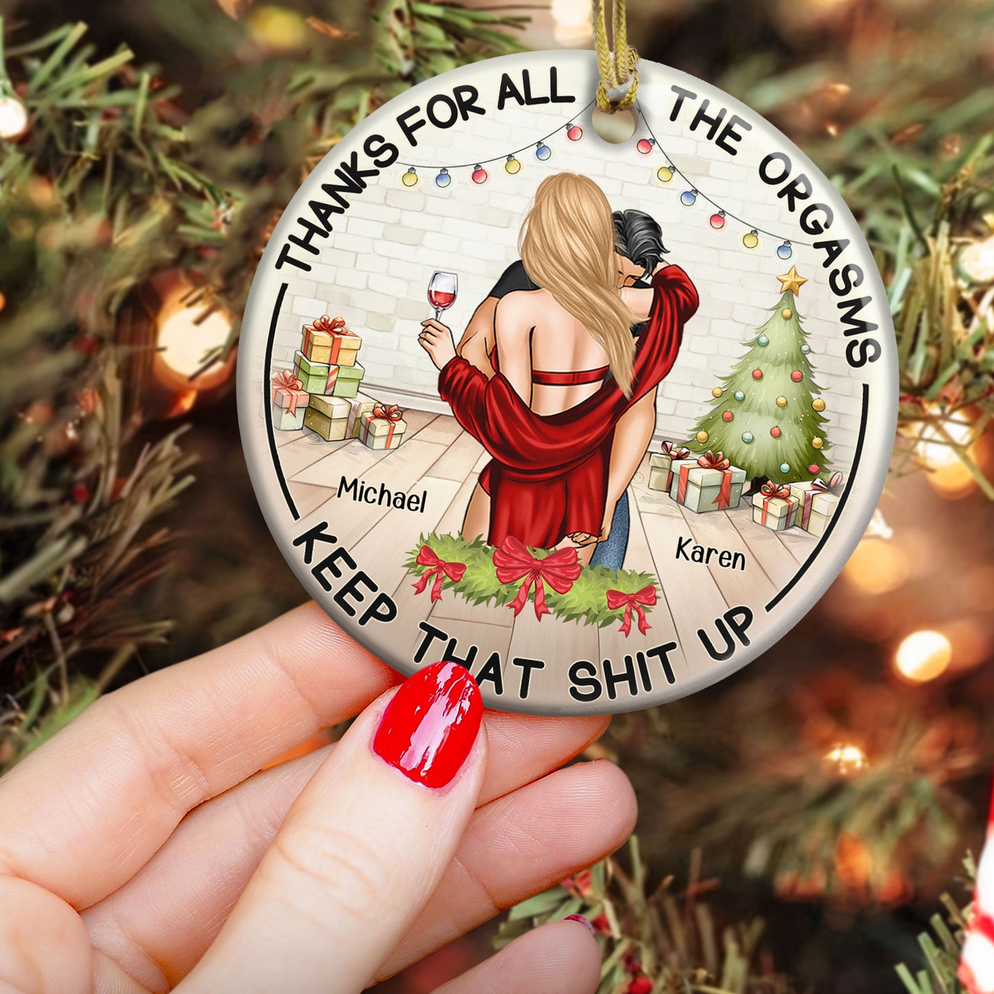 Thanks For All The Orgasms Funny Couple - Personalized Ceramic Ornament