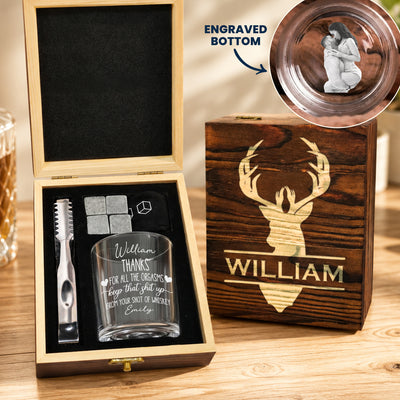 Thanks For All The Orgasms Keep That Sh*T Up - Fun Anniversary Gift For Him - Personalized Whiskey Glass Set