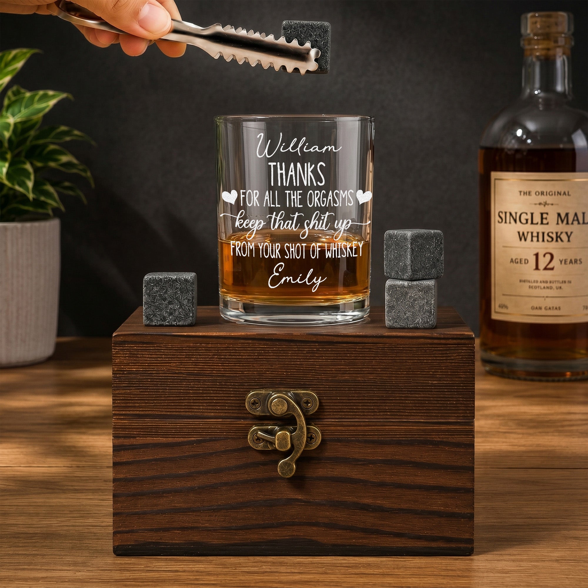 Thanks For All The Orgasms Keep That Sh*T Up - Fun Anniversary Gift For Him - Personalized Whiskey Glass Set