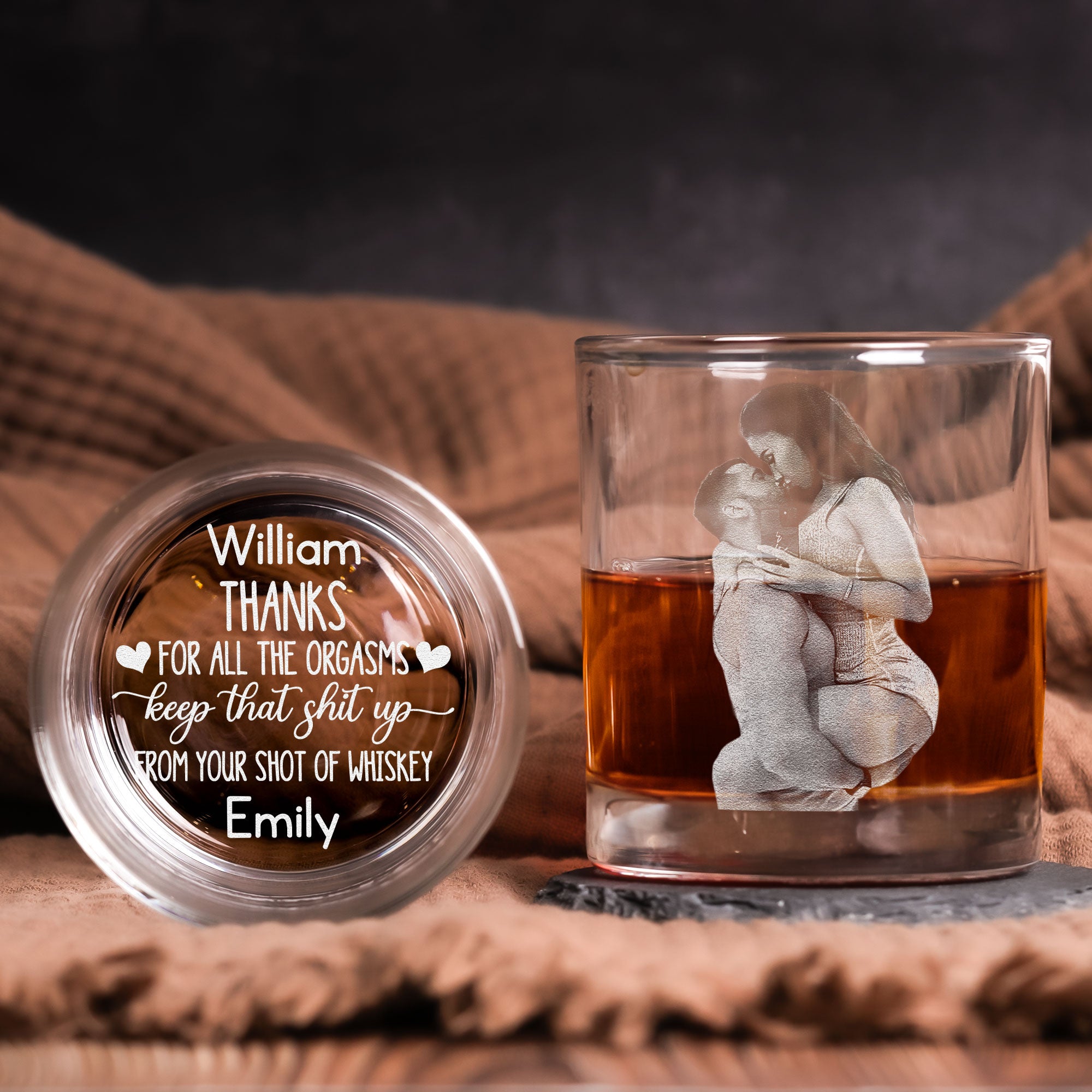 Thanks For All The Orgasms - Personalized Whiskey Glass With Photo