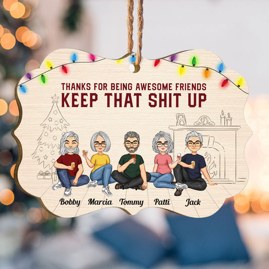 Thanks For Being Awesome Friends - Personalized Wooden Ornament With Bow