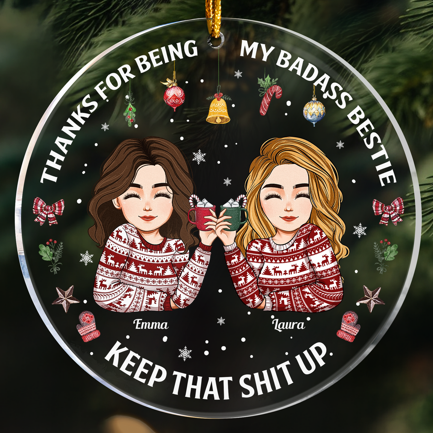 Thanks For Being My Badass Bestie - Personalized Acrylic Ornament