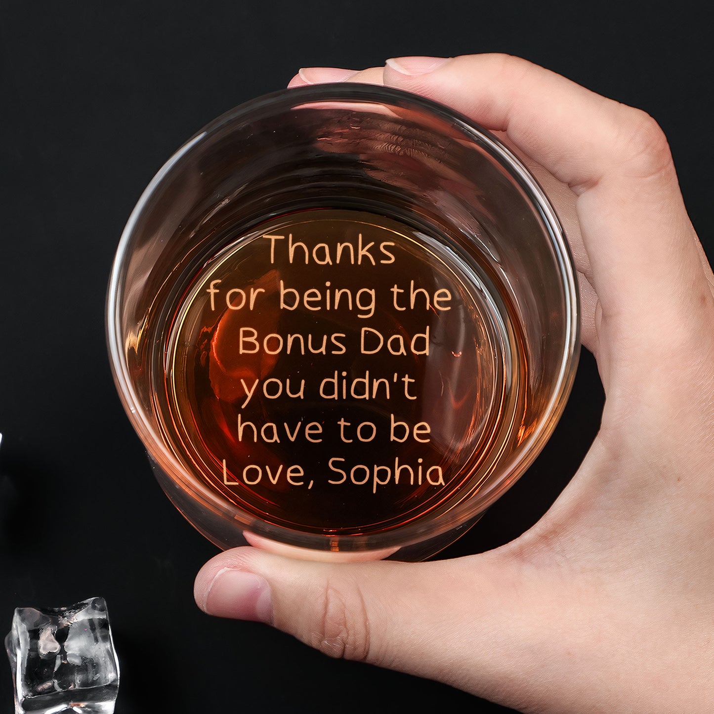 Thanks For Being The Bonus Dad - Personalized Engraved Whiskey Glass