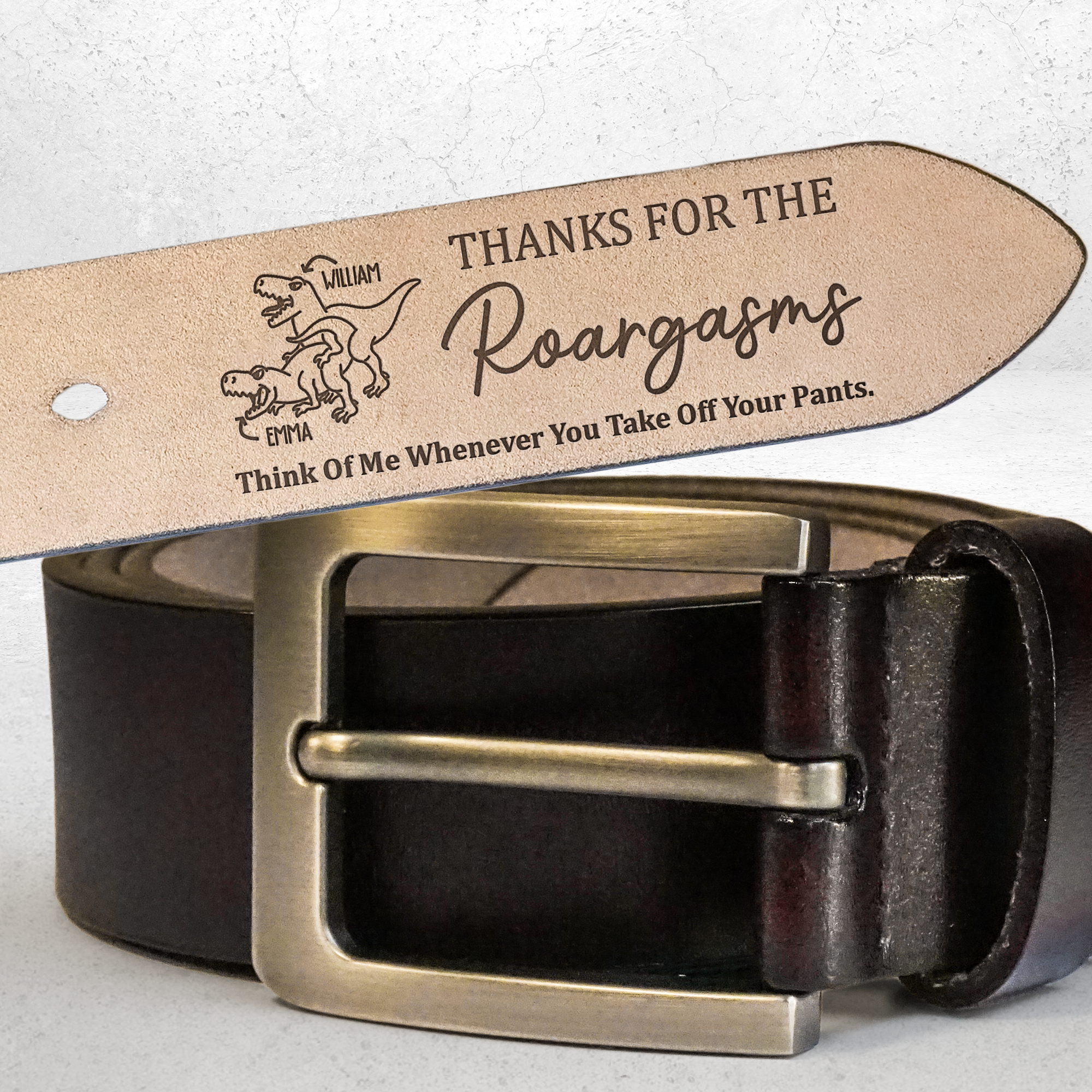Father's Day Gifts, Thanks For The Roargasms Sexy Gift For Bf Husband - Personalized Engraved Leather Belt