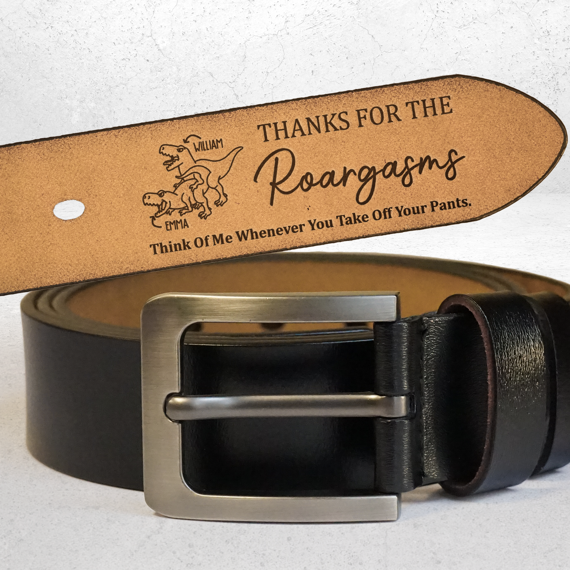 Father's Day Gifts, Thanks For The Roargasms Sexy Gift For Bf Husband - Personalized Engraved Leather Belt