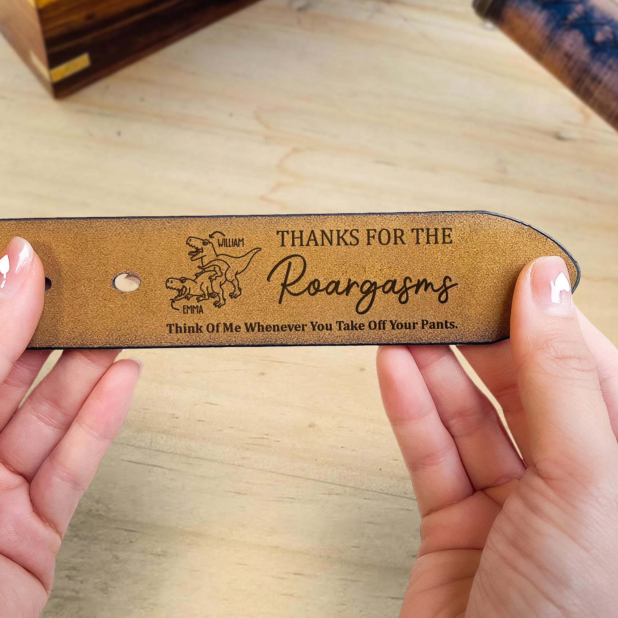 Father's Day Gifts, Thanks For The Roargasms Sexy Gift For Bf Husband - Personalized Engraved Leather Belt